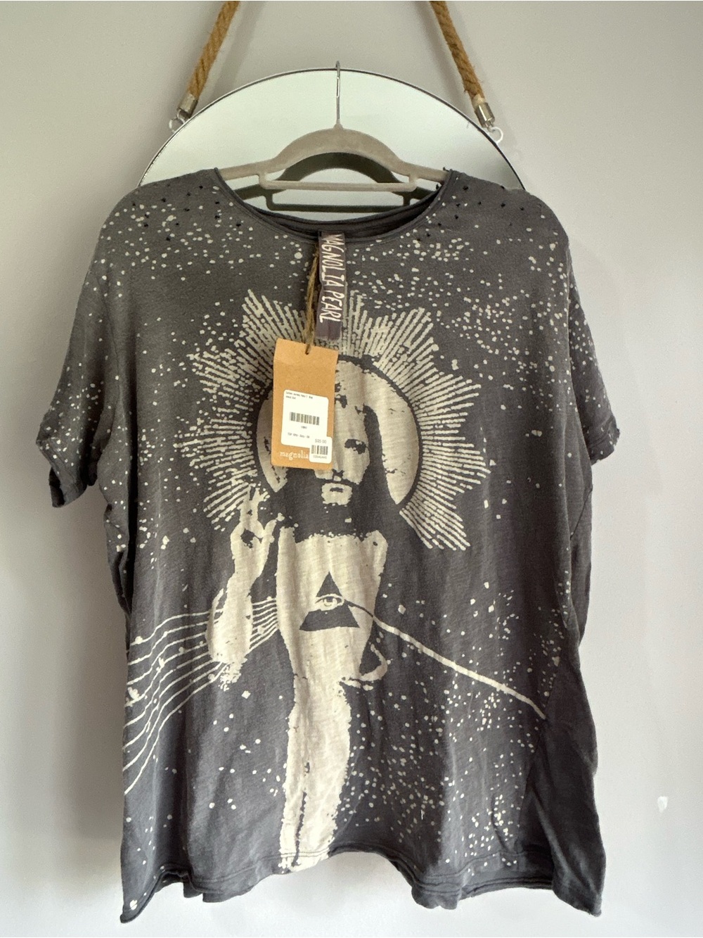Magnolia Pearl charcoal gray tee with cream graphic